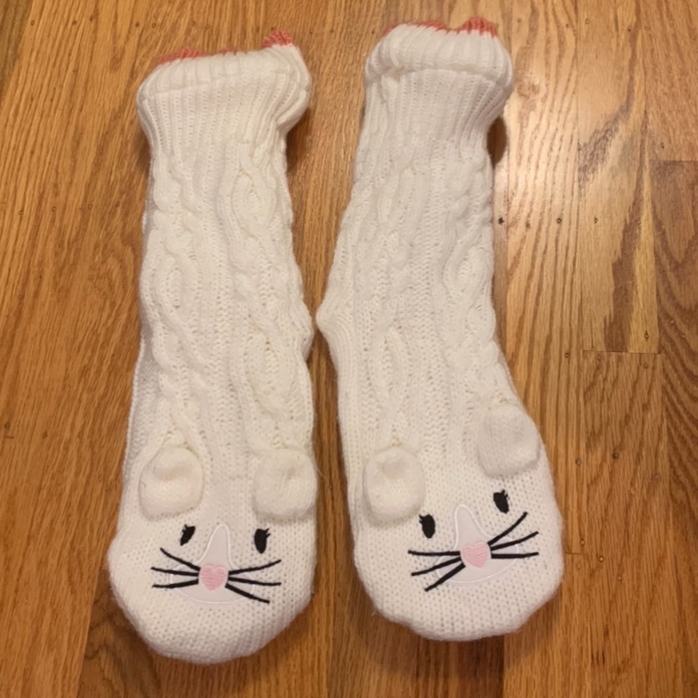 🎉Host Pick🎉 Sherpa-Lined White Cable Knit Socks Cat Kitten